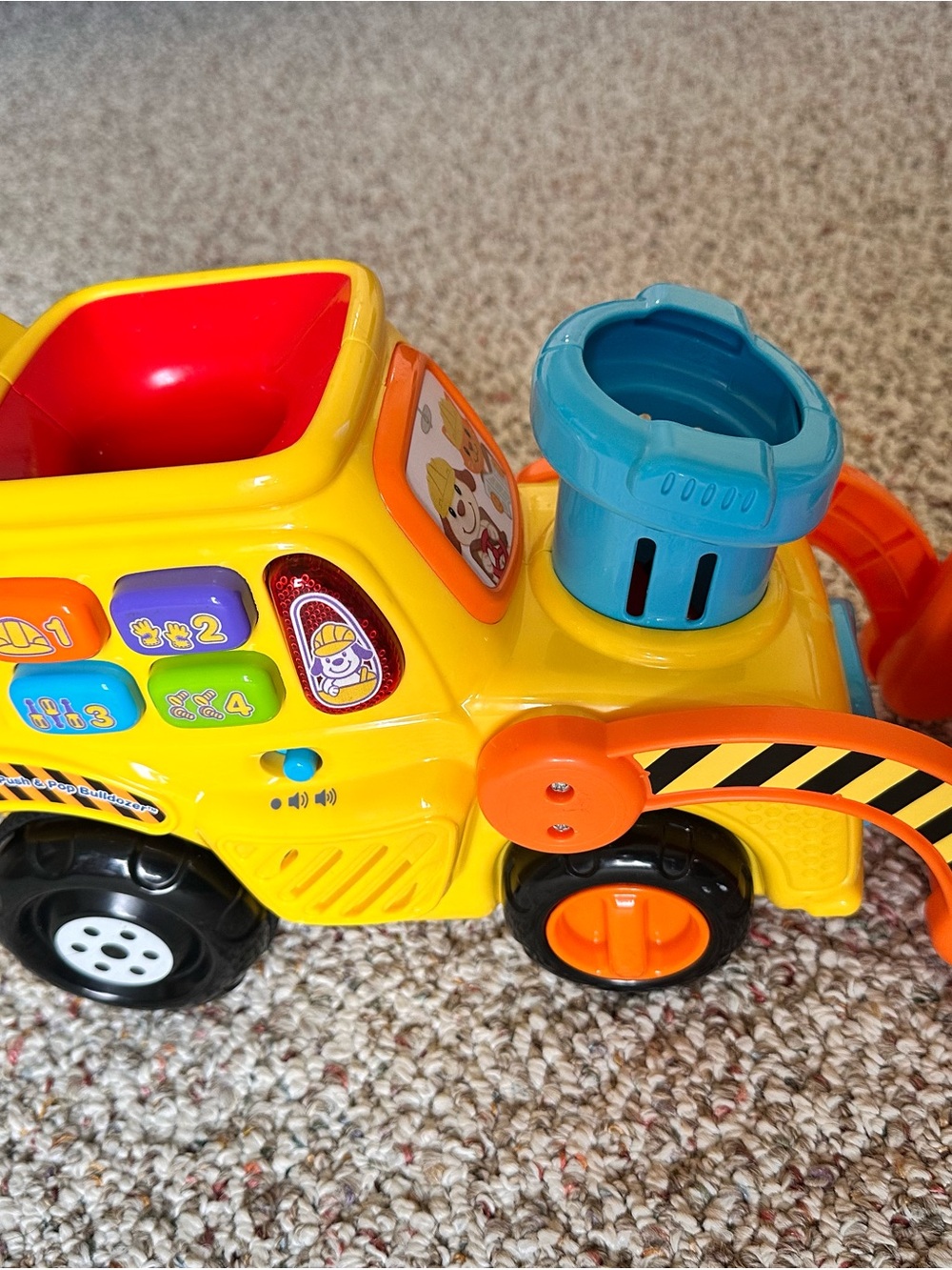 Yellow Blue Toddler Construction Toy - Pop-a-Balls Push Pop Bulldozer vtech